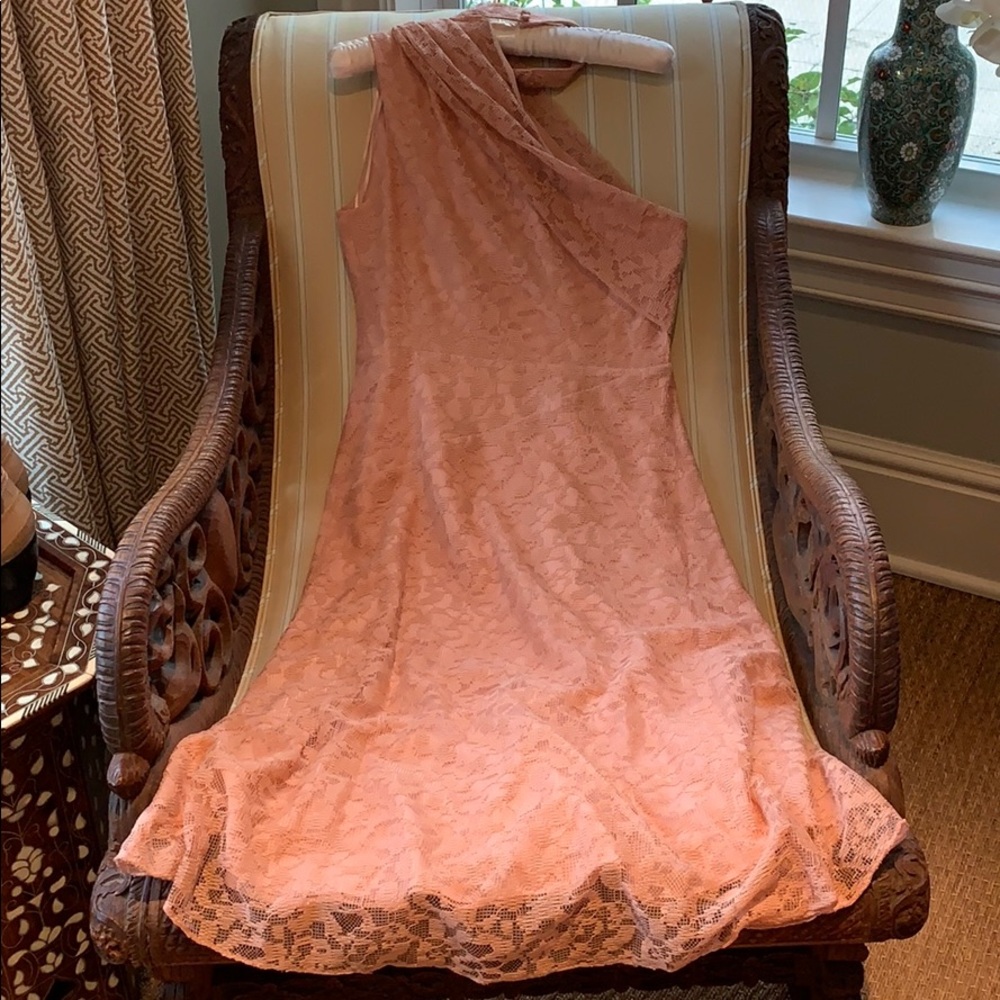 REISS ASYMMETRICAL LACE MIDI DRESS IN BLUSH SIZE 6 - Picture 15 of 16